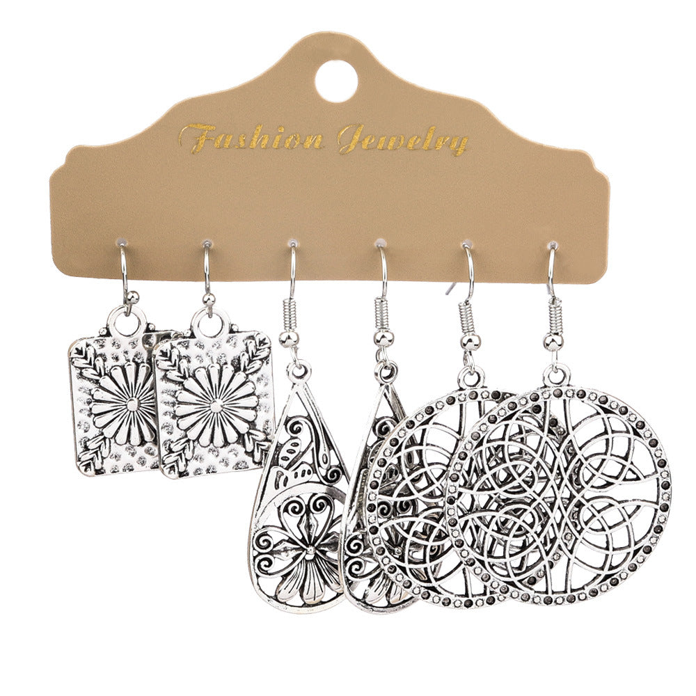 Wholesale 3 Pair Vintage Alloy Earrings